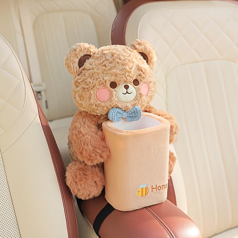1 Cute Bear and Rabbit Car Tissue Holder and Trash Can 2-in-1, Fun and Practical Multifunctional Car Storage Rack, Used for Storing Armrests, Convenient for Storing Tissues, Phones, Keys, and Other Items, Cute Animal Car Interior Accessories