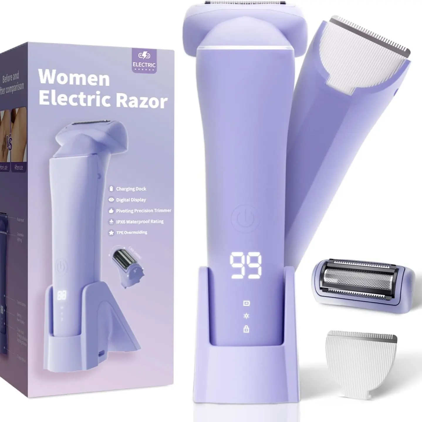 Two-In-One Women's Electric Trimmer, Dual Blade Waterproof Bikini Clipper, Rechargeable Dry/wet Use, LED Display, Ideal Gift