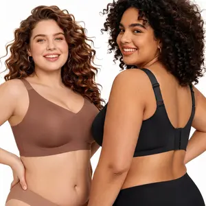 CORLIX Women's Plus Size Ultra-Soft Jelly Wireless Bra, Seamless Push-Up Minimizer Bralette, Adjustable Straps Full Coverage Comfort Bra, No-Show Invisible Bras for Women, Jelly Wireless Push Up Bras, Wirefree Everyday Bralette, C Cup Minimizer Bras,