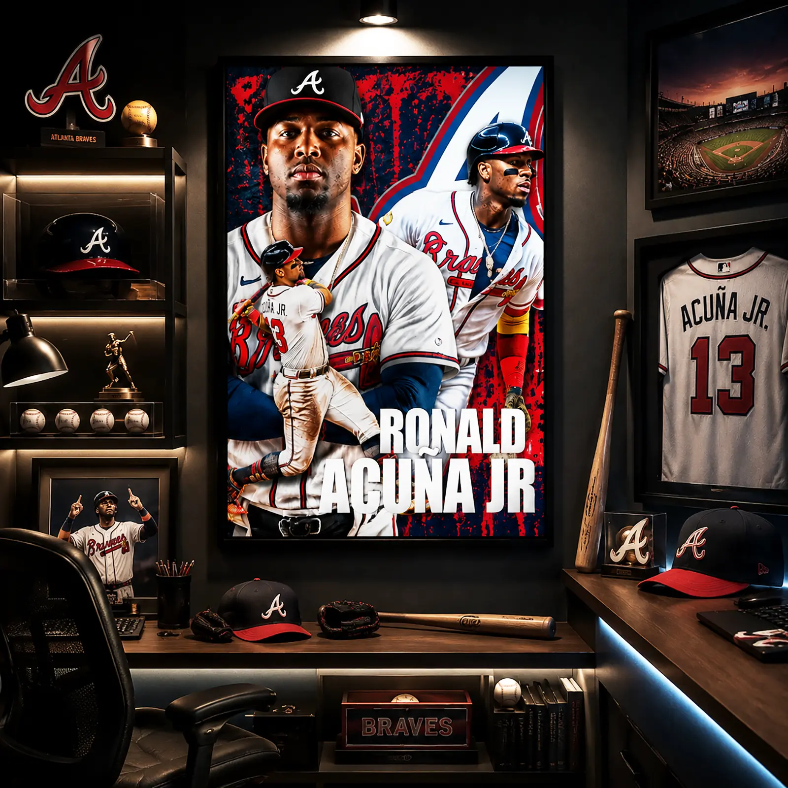Jr. Baseball Canvas Wall Art Poster,Atlanta Braves Superstar Poster, MLB Highlight Artwork, Sports Room Decor & Fan Gift Ultimate Sports Room Decor for Bedroom, Gaming Room & Man Cave