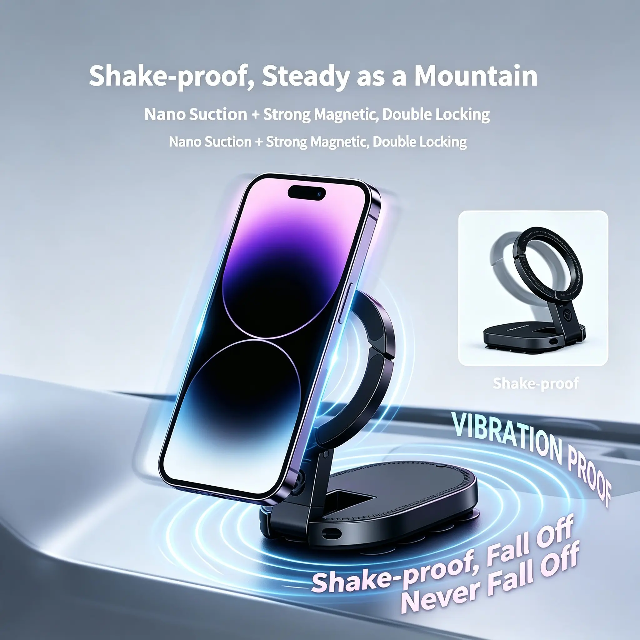 Long-Distance Driving Flagship Dual Lock Nano Suction Magnetic Car Mount, Car Holder, 360° Adjustable, Magsafe Compatible, Universal Fit for Cars Suvs