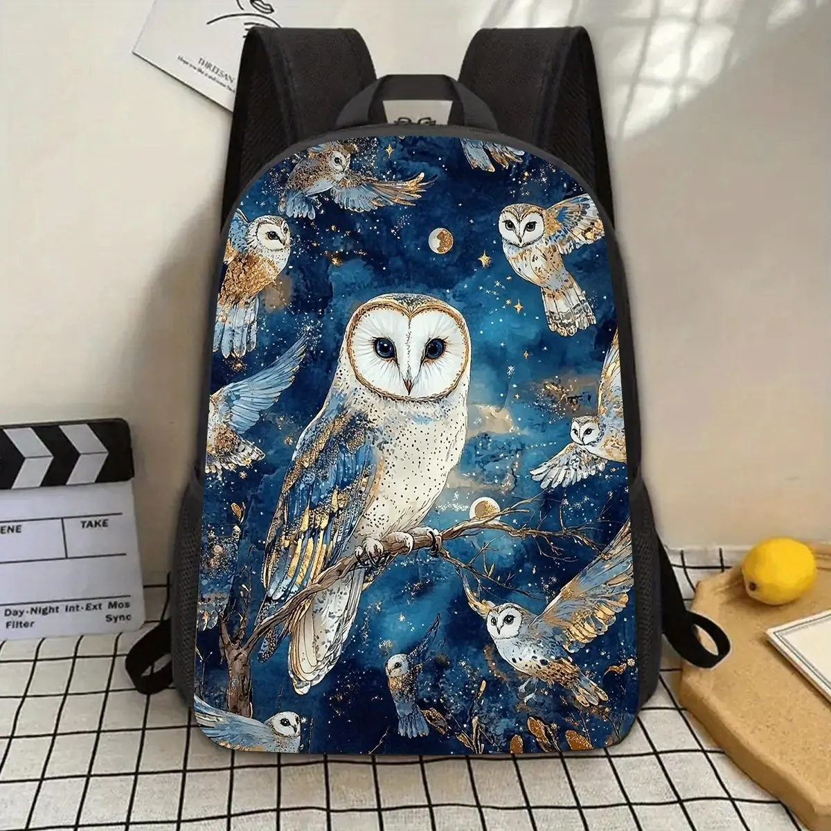 1pc Watercolor Owl Backpack - 17" Large Capacity, Lightweight & Durable, Adjustable Shoulder Straps, Vibrant Cartoon Owl Design with Stars & Planets, Perfect for School, Work, Travel, and Gifts (Mother'S Day, Father'S Day, Valentine'S Day, Thanksgiving, C
