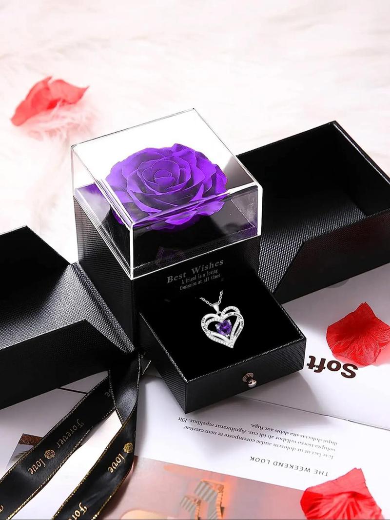 Heart Shaped Pendant Necklace with Rose Gift Box, Love Heart Necklace, Stainless Steel Jewelry for Party, Daily Clothing Decor, All-match Jewelry for Birthday Gift, Mother's Day Gifts