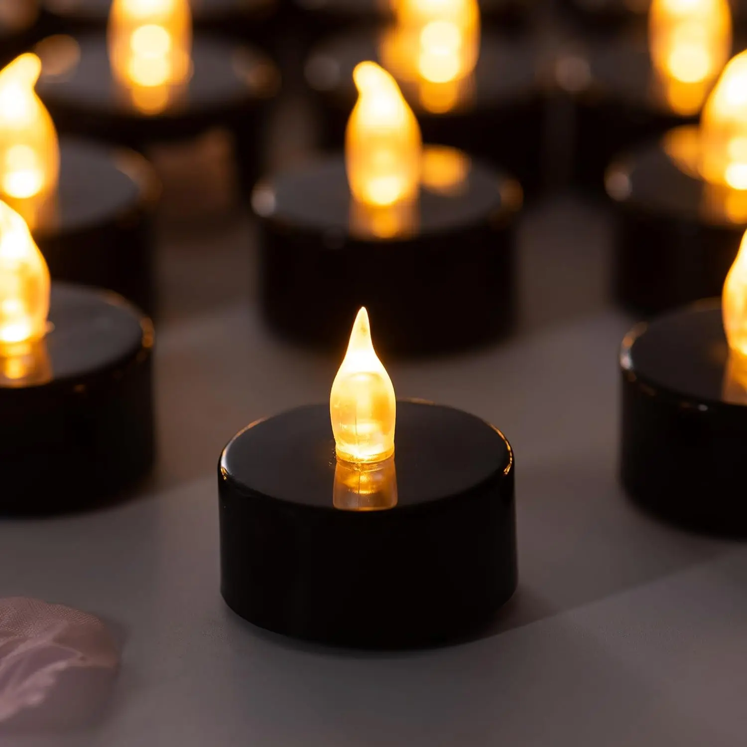 Lasts 2X  Black Flameless Tealight Candles, 40 Pack,  Included, Realistic  Lights Candles, Flickering Bright Tealights,  Operated Candles for Halloween Decorations