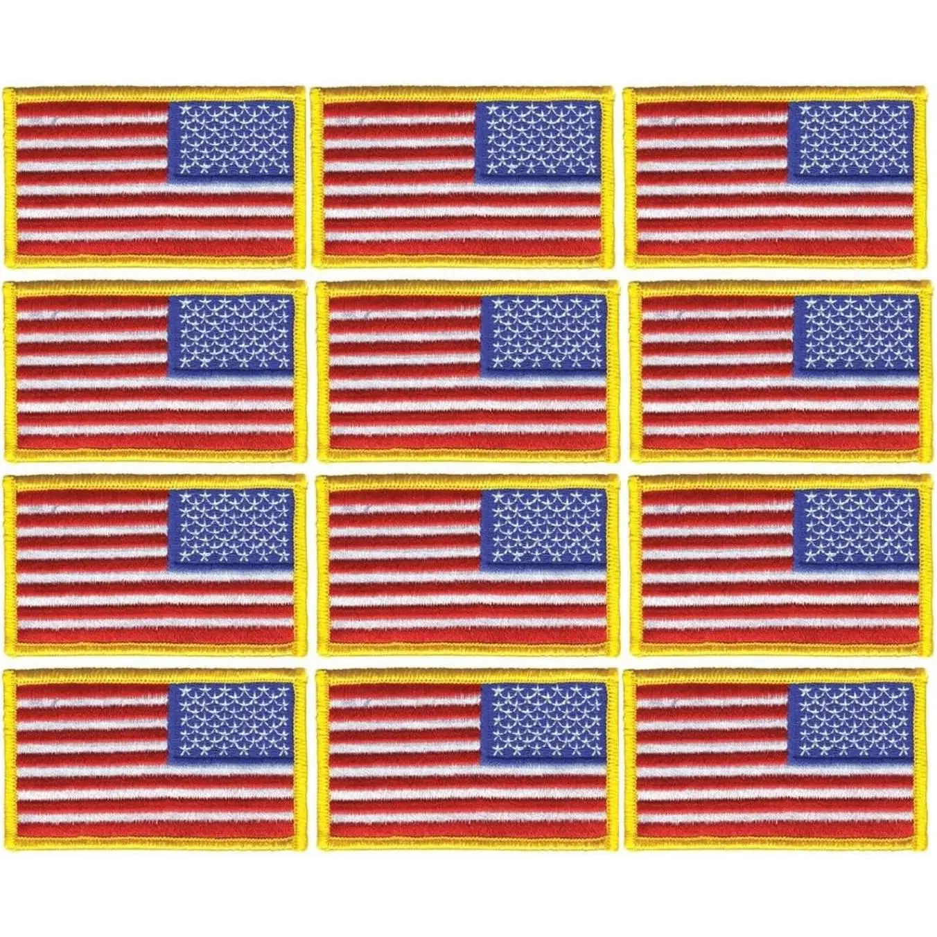 Tactical American Flag Patches - 3-3/8" x 2" Embroidered USA Uniform Emblem Patch - Sew On for Military & Tactical Clothing - Reverse USA Flag with Gold Border (Pack of 12)Gift