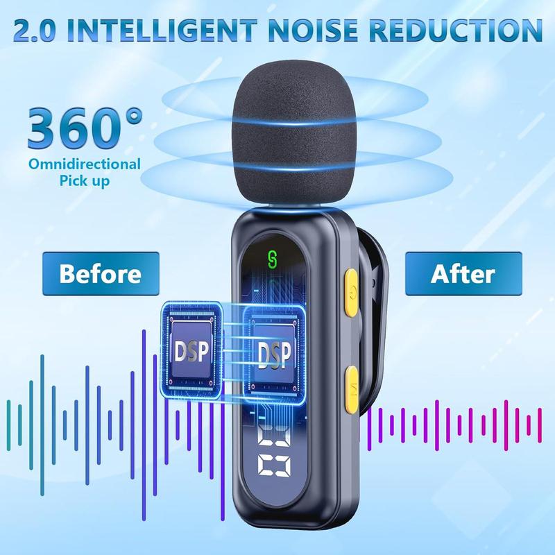 Professional Dual Wireless Clip-on Microphone: Smart Noise Cancelling & Magnetic Clip, Up to14H Battery, Studio Sound for Video Recording, Interview, Podcast, Perfect for TikTok, YouTube, Vlog, Usb Streaming Mic
