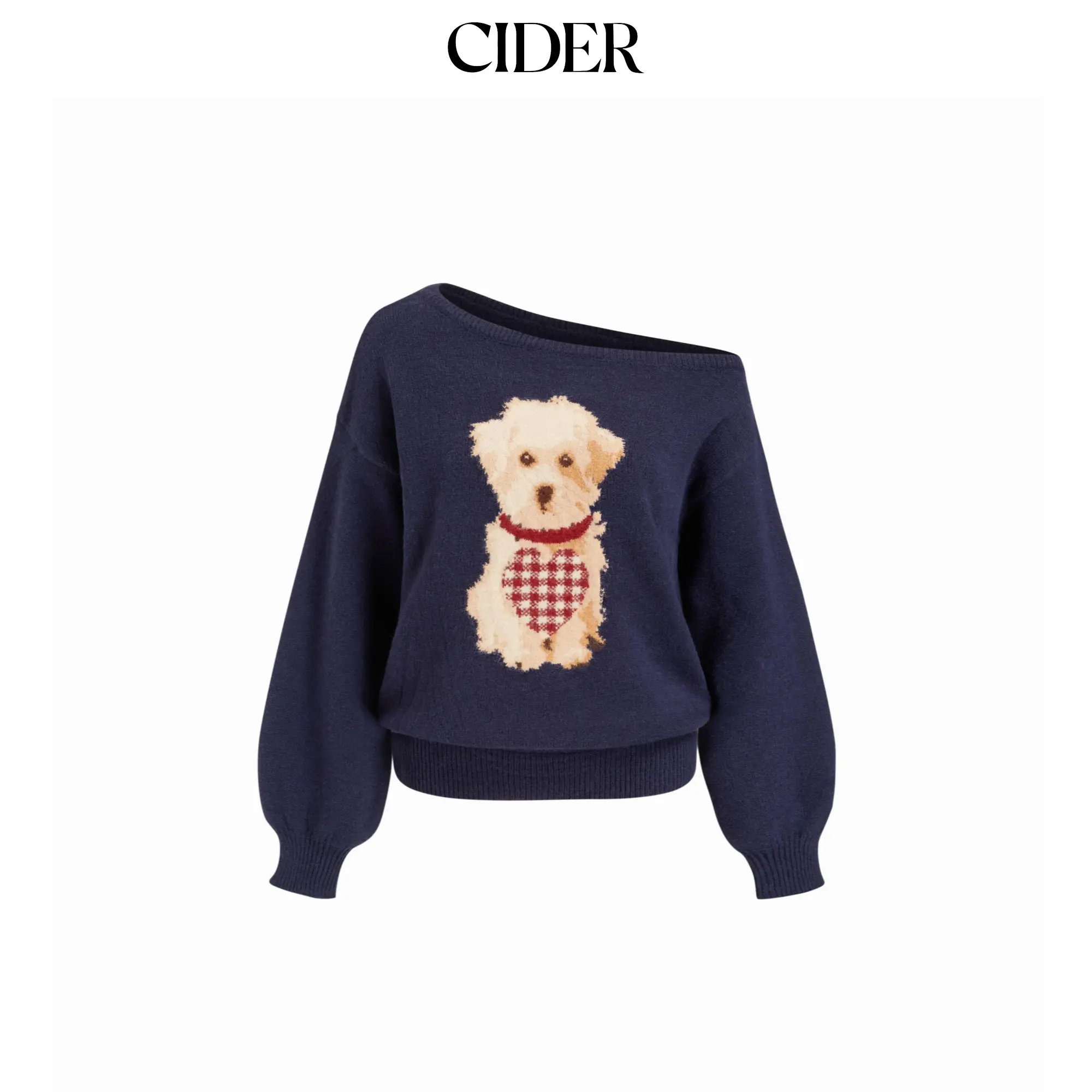 Cider Knit Asymmetrical Neck Puppy Pattern Top SummerFinds