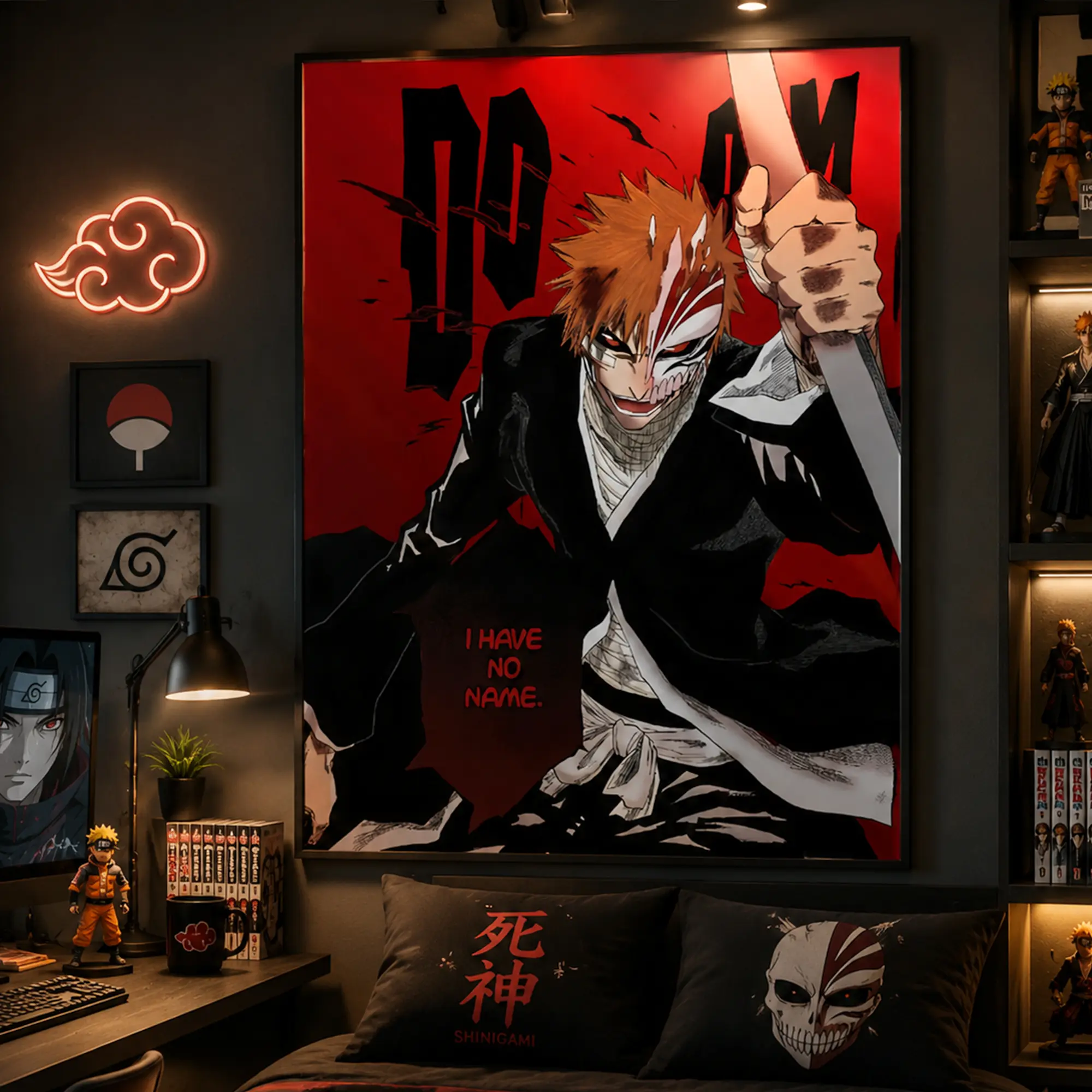Bleach Kurosaki Ichigo Anime Canvas Wall Art Print, Dark Manga Decoration for Gaming Setup Bedroom, Japanese Aesthetic Home Decor Gift for Teen Boys