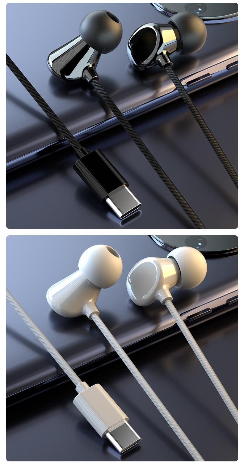 In-ear wired ceramic headphones, angled in-ear sleep headphones, high-quality sound with microphone and in-line controls