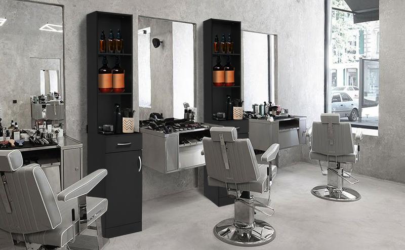 Barber Hair Stylist Storage Cabinet with Lockable Drawer, 5 Compartments & Shelf, Durable MDF, Organizer Equipment for Beauty Salon, Barbershop