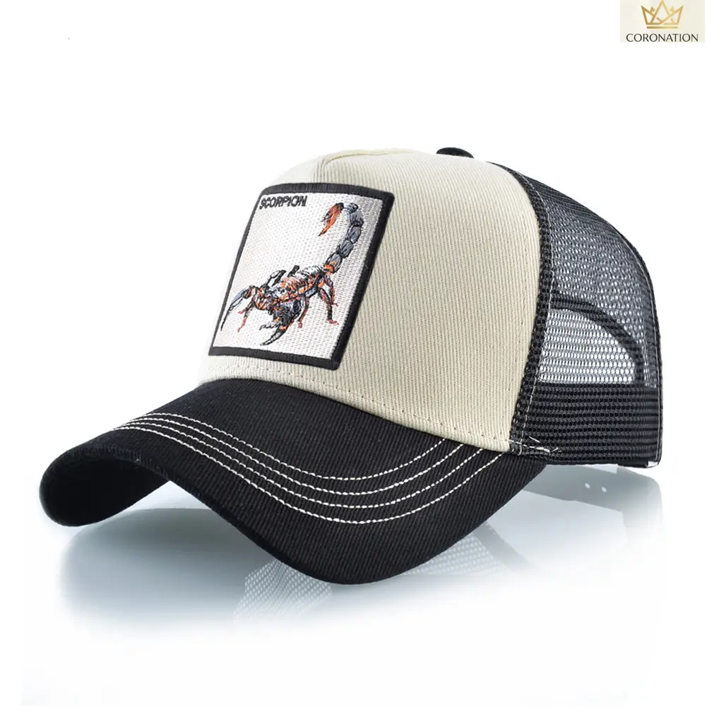 Unisex Vintage Trucker Hat - Animal Embroidery, Breathable Mesh Back, Adjustable Snapback, Cute Graphic Design for Summer, Hiking, Everyday Casual Unisex Wear