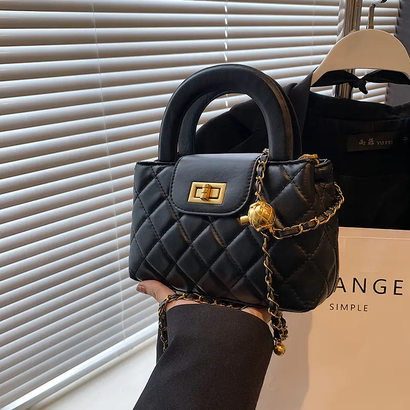 Classic Stitched Quilted Handbag Solid Color Elegant Chain Shoulder Crossbody Bag Timeless Luxury Style Daily Matching Purse For Women