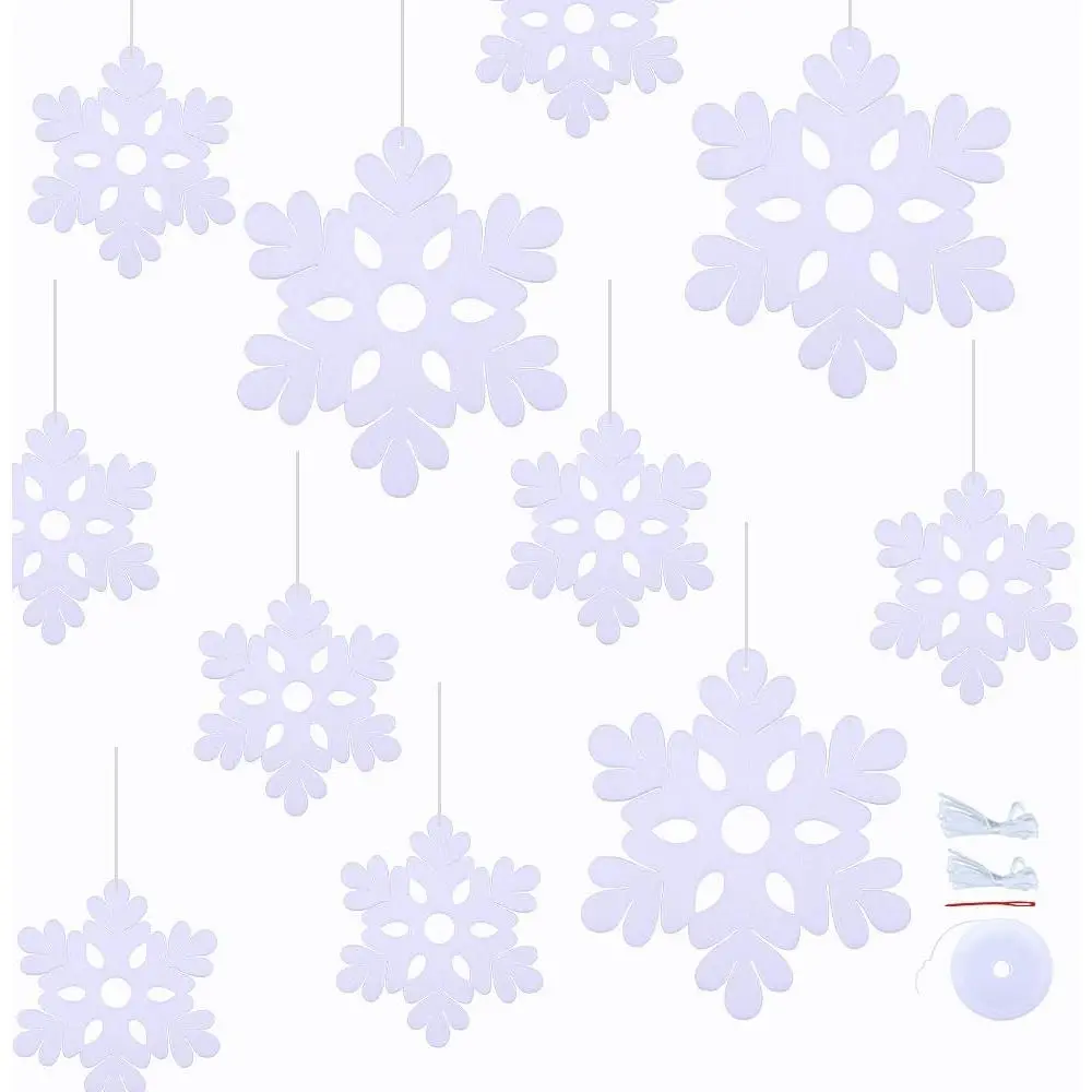 40 count White Snowflake Ornaments Felt  Decorations for Winter Holidays