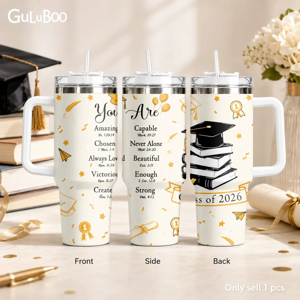 Grad Faith Affirmations Vacuum Flasks GuLuBoo Vacuum Flasks 40oz Stainless Steel Vacuum Insulated Tumbler with Straw Leak Resistant Travel Mug Thermos Cup for Coffee, Gym & Office, Ideal Holiday Gift