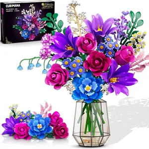 CUBIMANA Flowers Bouquet Building Set with LED Light, 21 Flower Botanical Collection Block Toy, Rose Home Plant Decor 1054PCS, Valentine Birthday Gifts for Adults Her Women Mom Kids Girls 12+ (PURPLE)