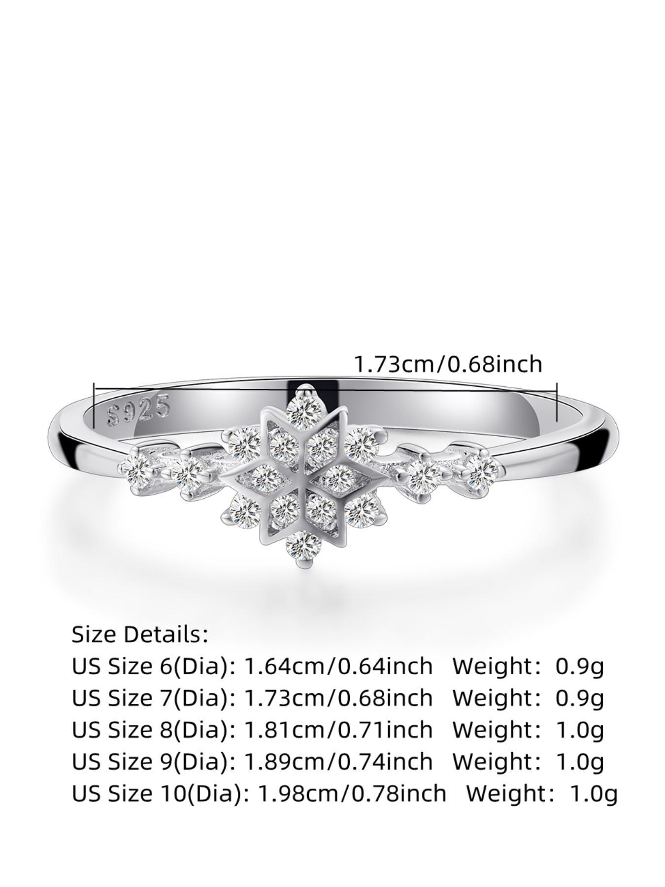 S925 Sterling Silver Snowflake Design Ring, Rhinestone Decor Wedding Engagement Ring, Fashion Accessories for Women & Girls, Trendy All-match & Exquisite Jewelry for Birthday Gift, with Box