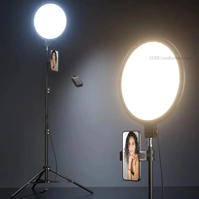 Weilisi 10.5 "ring light with 69" tripod stand and phone holder kit, full-screen zoom lighting for video recording, makeup, live stream, dimmable LED selfie ring light tripod for iPhone with remoteCC45LinenHueBoutique
