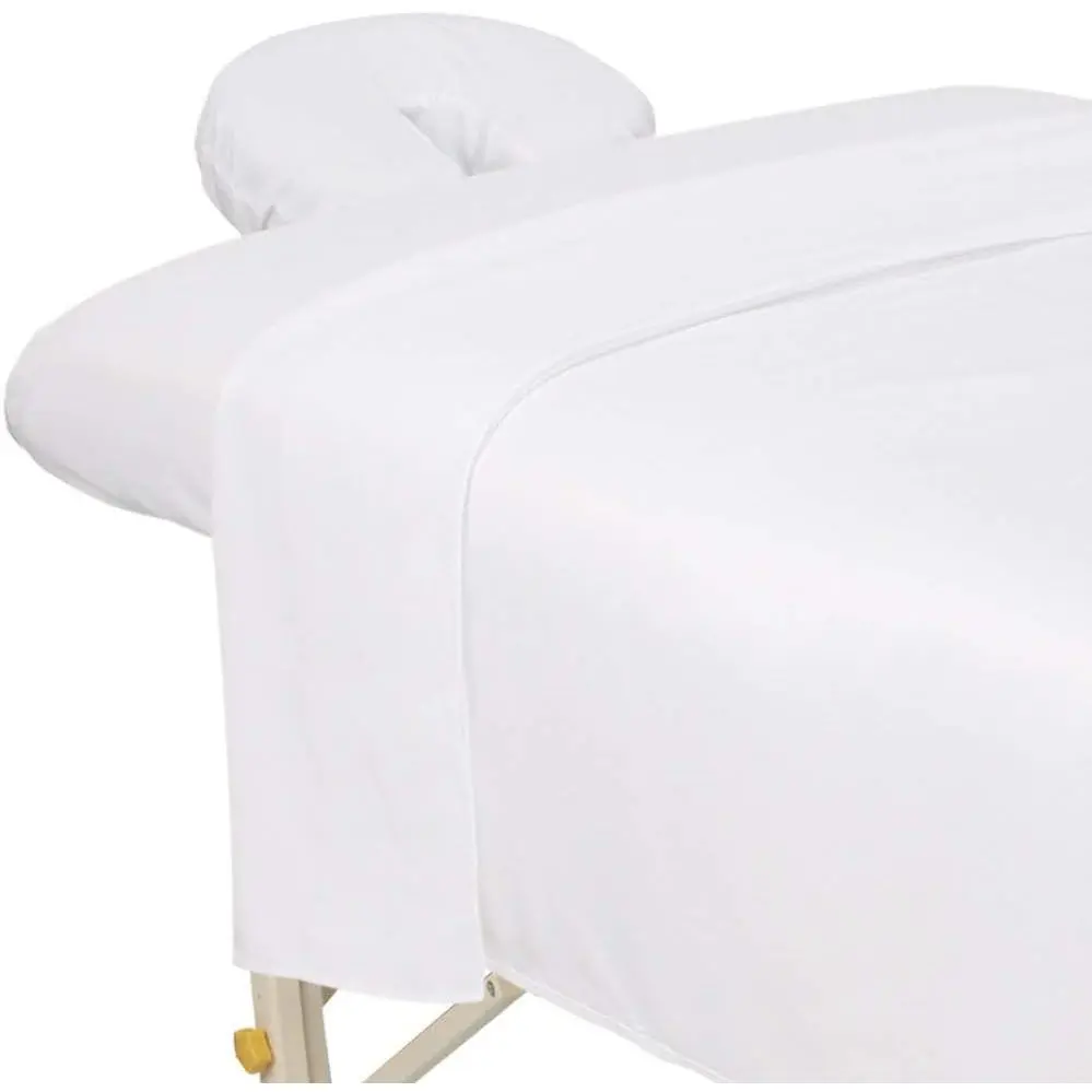Professional Premium Microfiber 3‑Piece Massage Bed Sheet Set, White, Ultra‑Light, Stain & Wrinkle‑Resistant, Contains Flat Sheet, Fitted Sheet and Face Rest Cover