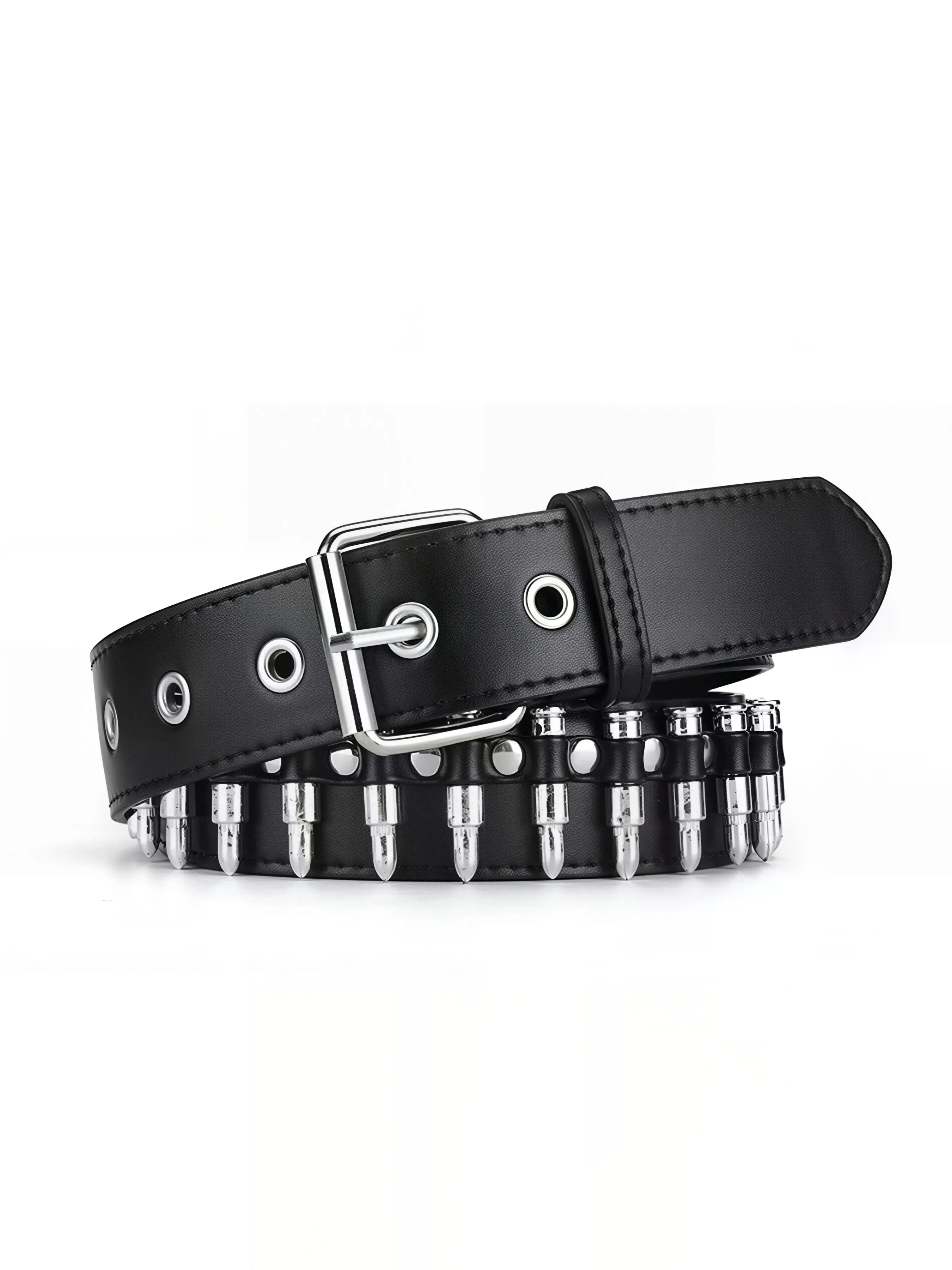 Punk Rock Bullet Head PU Belt, Unisex Rivet Decor, Streetwear & Music Festival Fashion, All-Season Plain Style, Made in China, Unisex Statement Belt, Rivet Decorated Belt