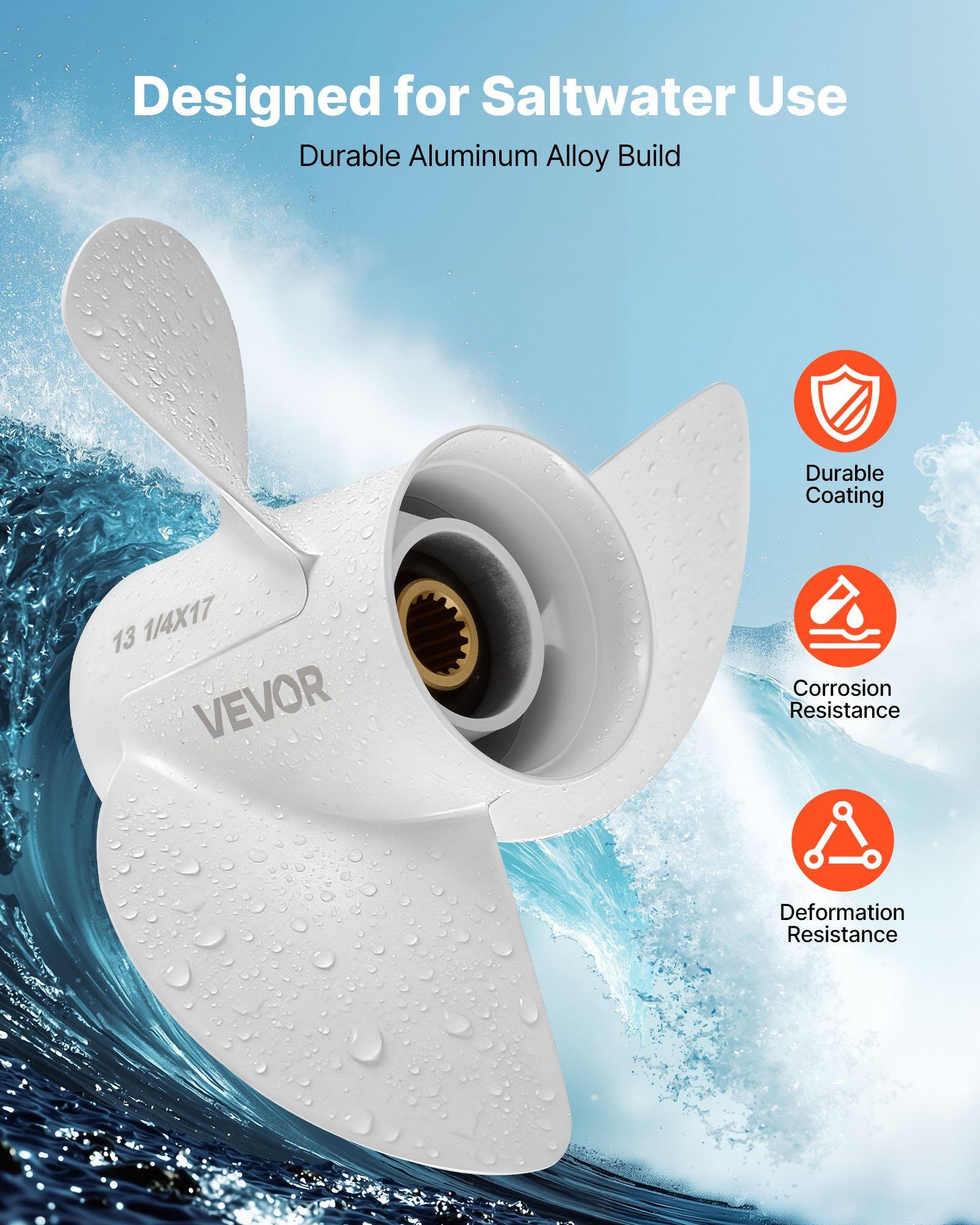 VEVOR Outboard Propeller, Upgrade OEM 15 Spline Tooth Aluminum Outboard Boat Propeller Fit Yamaha Engines 50-130 HP, 4-1/4" Gearcase, 3-Blade, RH (Right Hand Rotation), OEM Parts No. 6E5-45945-01-EL.