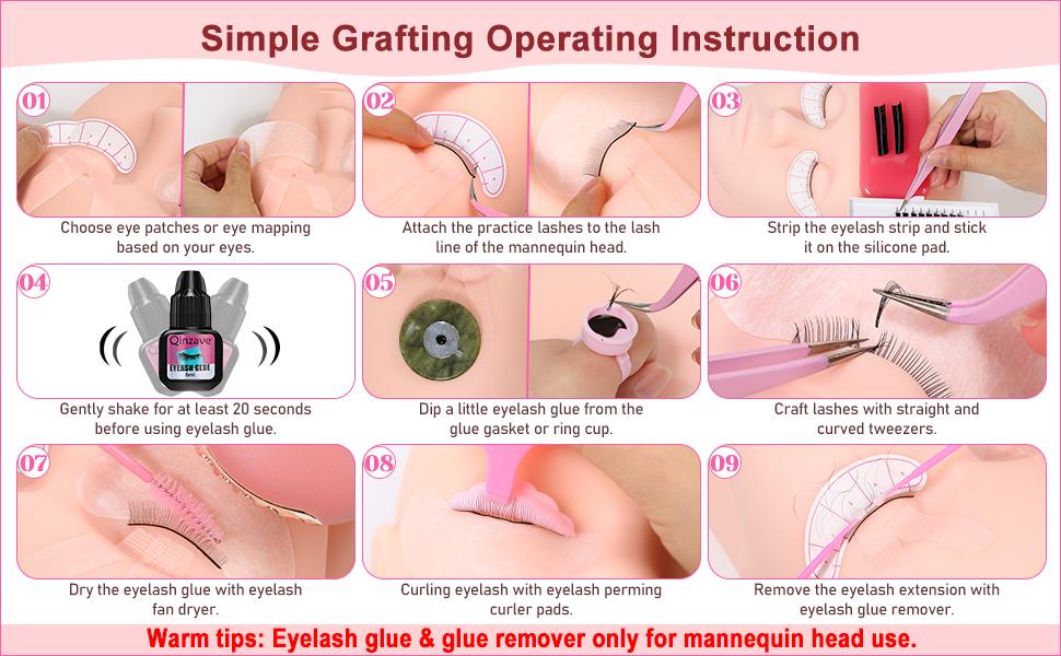 Lashes Kit for Eyelash Extension Beginners 470PCS Professional Lash Mannequin Head Practice Kit with Everything Lash Glue Lash Shampoo Lash Fan, Lash Extension Supplies for Practice