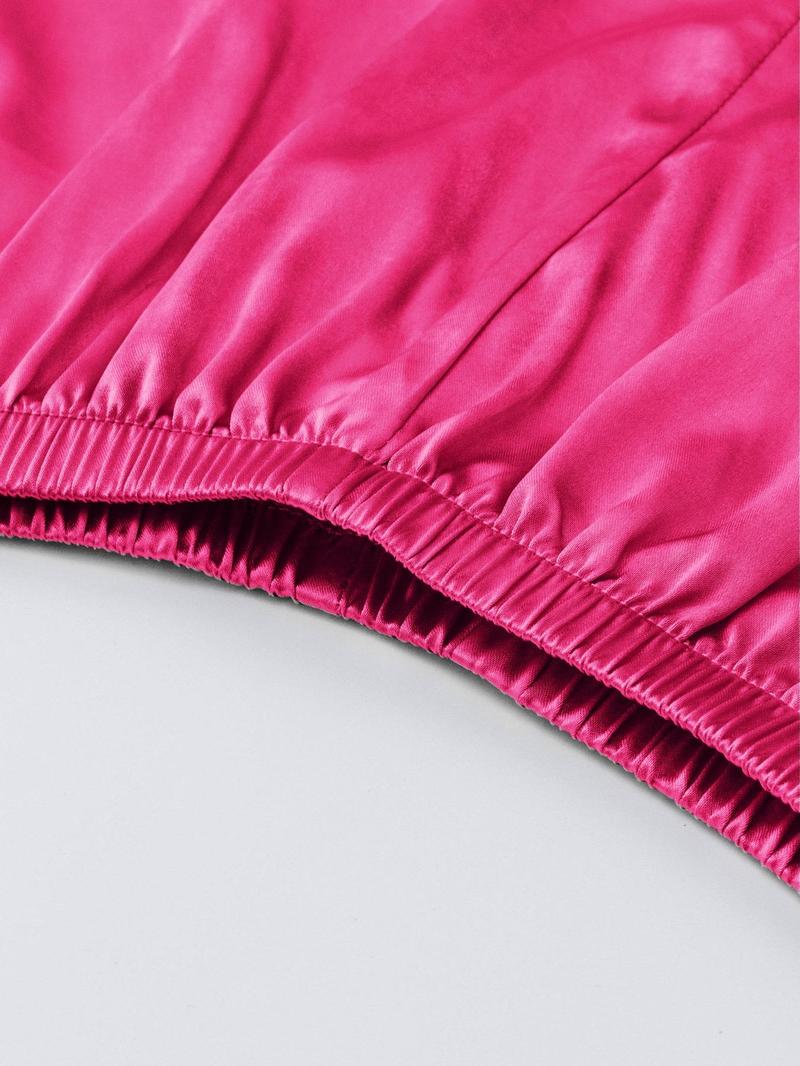 【Valentine's Day】Women's Two-piece Shirt & Shorts Satin Pajamas Set, Ladies Summer Sleepwear