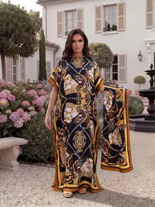 Elegant Summer Women's Loose Fit Long Robe, Nautical Print Soft Comfortable Bathrobe, Sleeveless Design, Ideal for Beach & Sun Protection