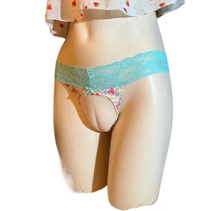 Hidden Gaff Panties Men Sissy Lingerie Floral Lace Low Waist Brief Tucking Camel Toes Shape Underwear MTF Crossdresser Underwear