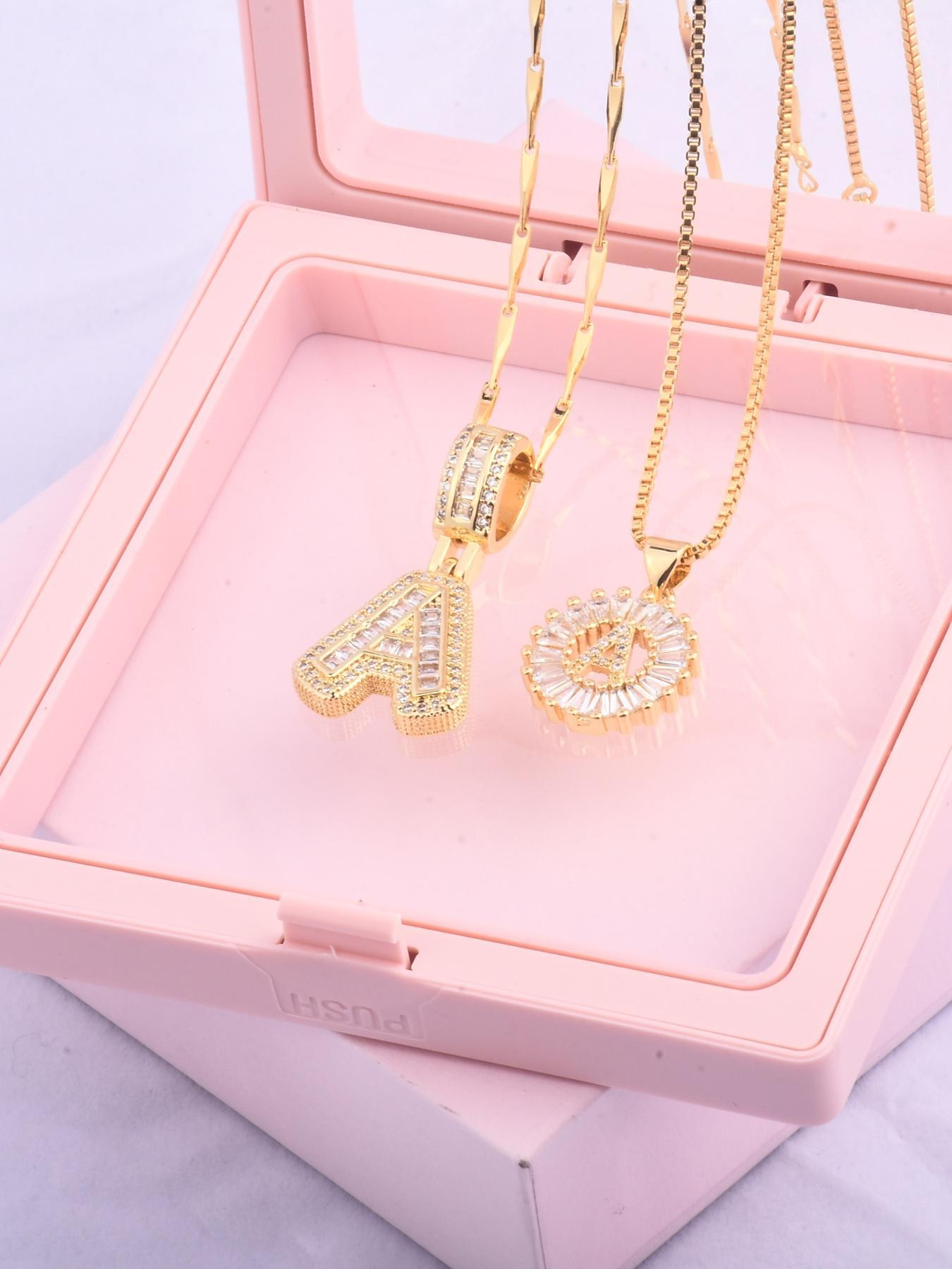 Initials Necklace with Box, 26 Letters Pendant Necklace for Women & Girls, Fashion Jewelry for Party, Daily Decor, Trendy All-match & Exquisite Jewelry for Birthday Gift, Initial Necklace Set