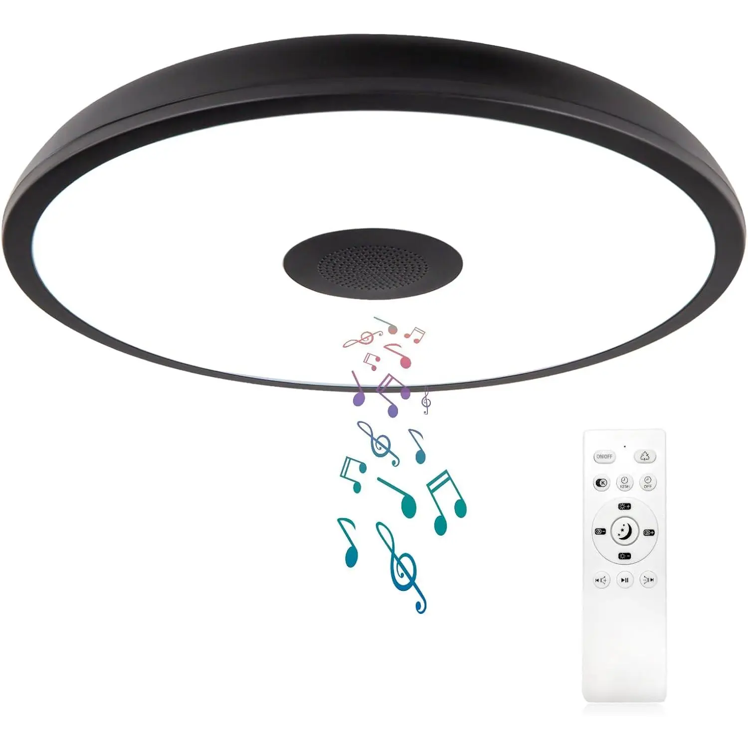 Modern Black Waterproof LED Recessed Ceiling Light Fixture - 11in, 18W, Recessed Lighting with Black Dimming Function + Bluetooth Speaker, RGB Color-Changing, Remote-Controlled, Suitable for Bathrooms, Bedrooms