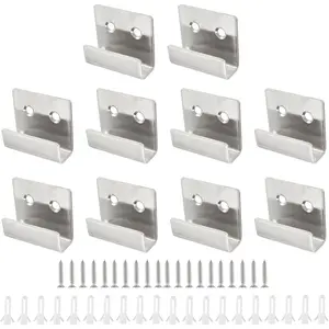 10Pcs Stainless Steel Ceramic Tile Hanger, Wall Mounted Hanger Fastener, Heavy Duty Flat J Hooks Hanger - 0.4 Inch / 11mm Inner Width - Wall Hanger Bracket with Screws(Silver)