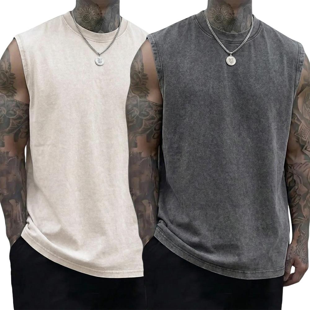 Pack of 3 vintage men’s undershirts/sleeveless shirts, new summer collection, 230 g heavy pure cotton, soft and gentle on skin fabric, unisex, machine washable, 100% cotton, relaxed retro fit,