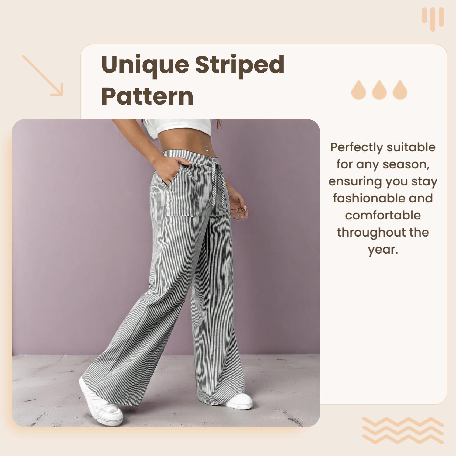 Women's Striped Print Wide Leg Pants, Casual Comfy Trousers for Daily Wear, Ladies Bottoms for All Seasons