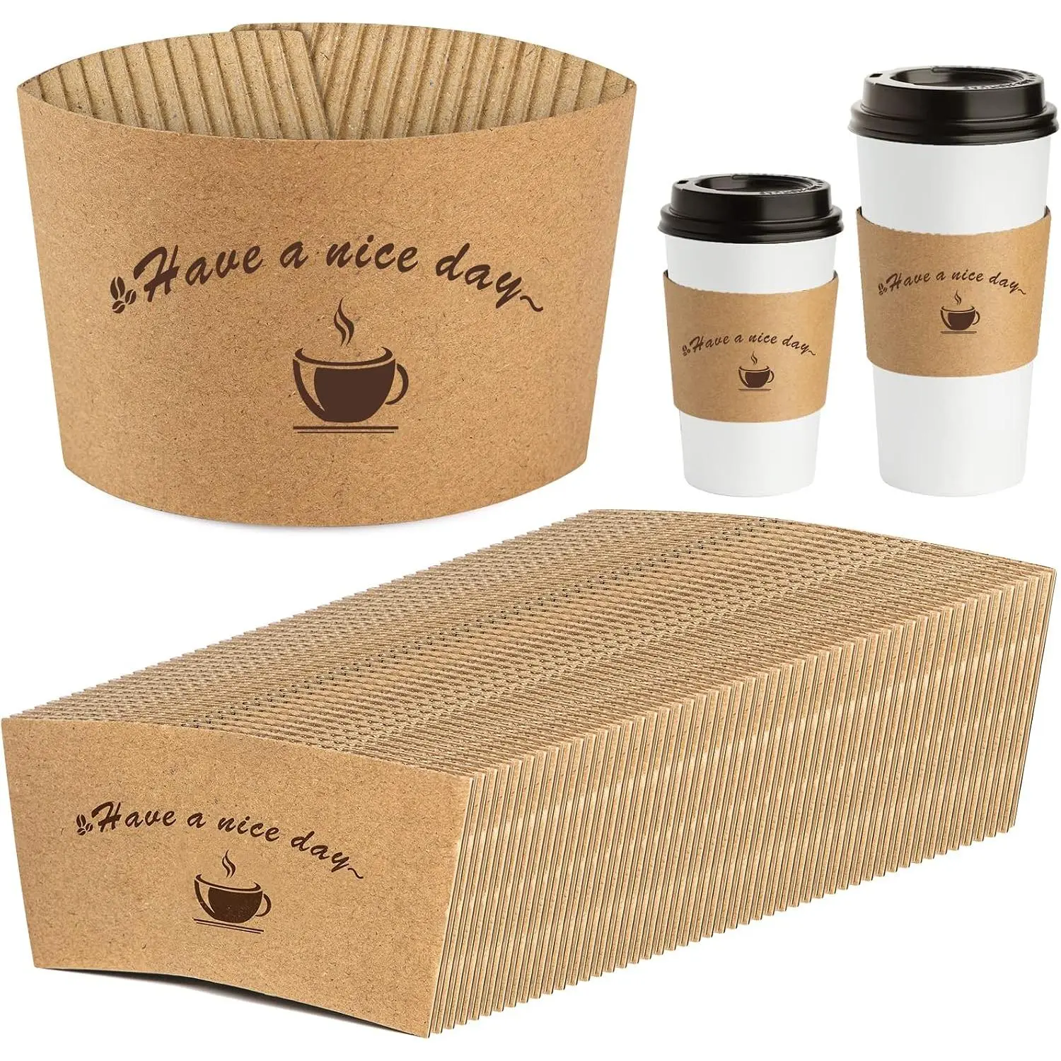 Paper Coffee Cup Sleeves 50 Packs - Coffee Sleeves, Disposable Corrugated Cup Sleeves Holder for Protective Hot and Cold Insulation, Fits 10, 12, 16, 20 oz Paper Cups (Cup Not Included)