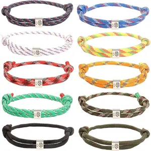 10 Pcs Handmade Braided Bracelets & Bangles Set, Colorful Adjustable Navy Rope Surf Wave String Jewelry, Unisex Accessory for Men & Women