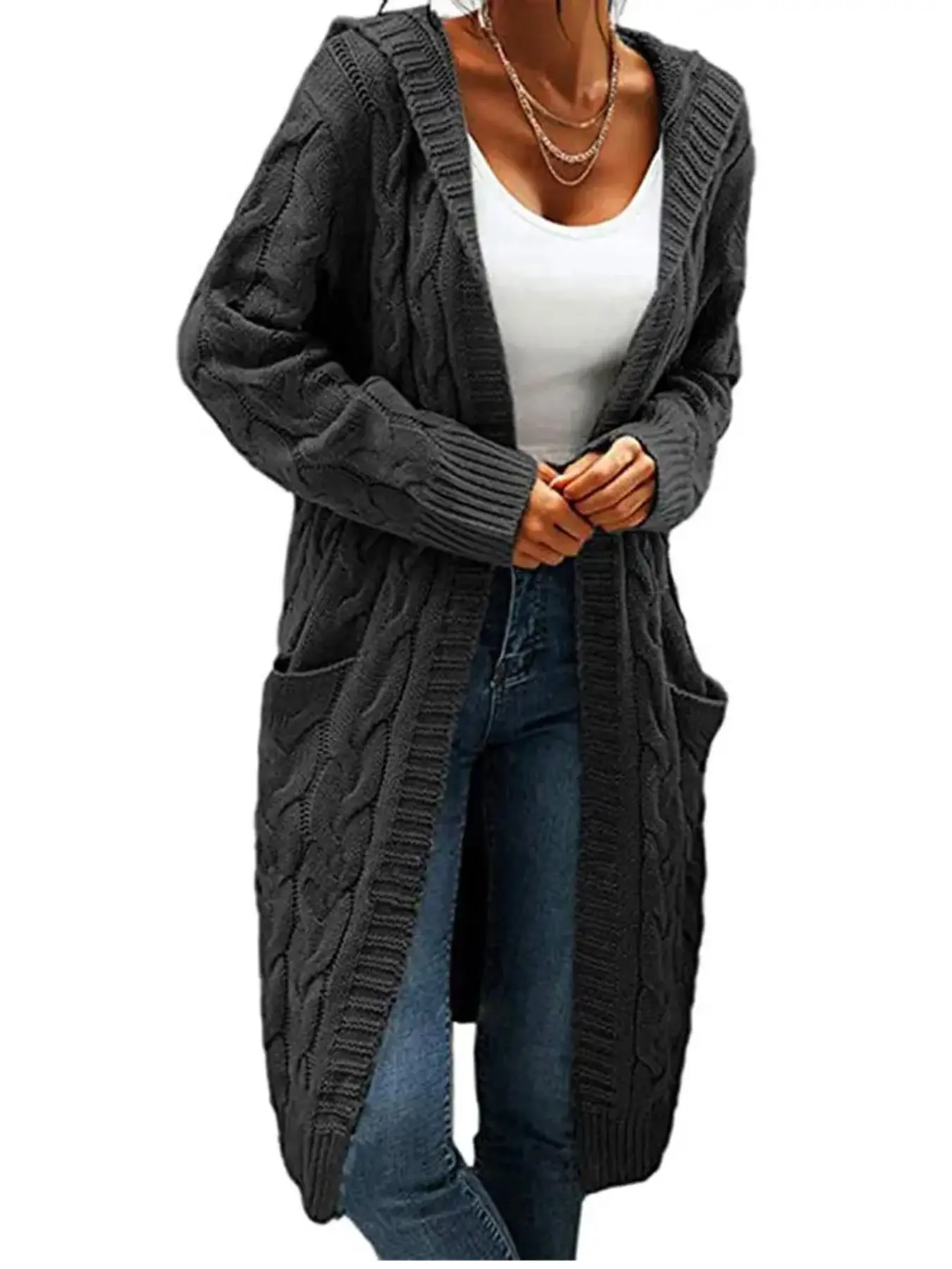 Elegant Oversized Knit Sweater, Simple Yet Chic Design, Medium-Length Open Front Cardigan, Perfect for Casual Wear, Comfortable & Stylish