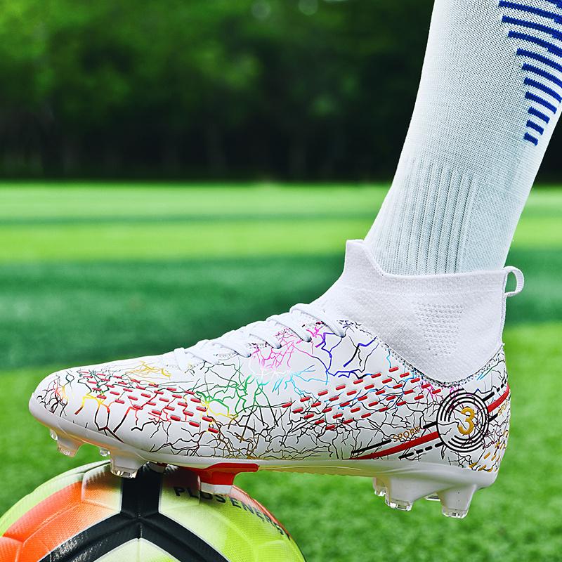 BDHJYDB Men's High-Top /Soccer Boots - All-in-One Training & Match Boots with Shock-Absorbing TPU Sole, Breathable PU/Fabric, Elastic Ankle & Dynamic Studs - All-Weather All-Ground (AG) Design for Indoor/, Turf, Grass, Concrete - White/Black/Red Color Opt