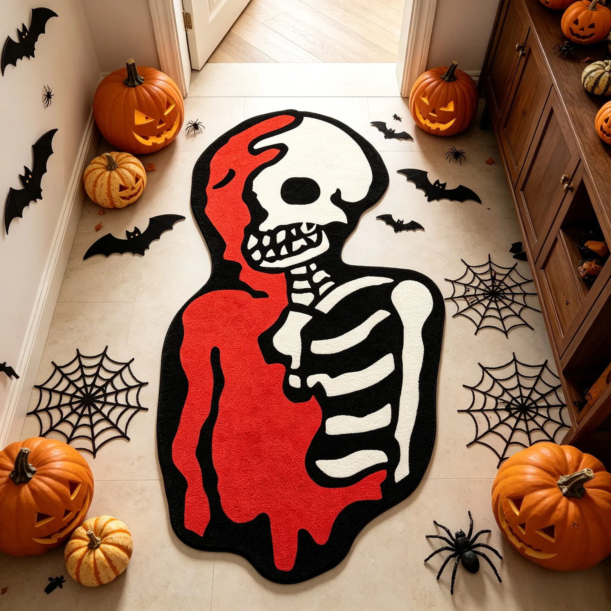 American Horror Skull Carpet, Vintage Halloween Style Rug, Washable Easy Care, Bathroom Bedroom Decor, Unique Home Decoration