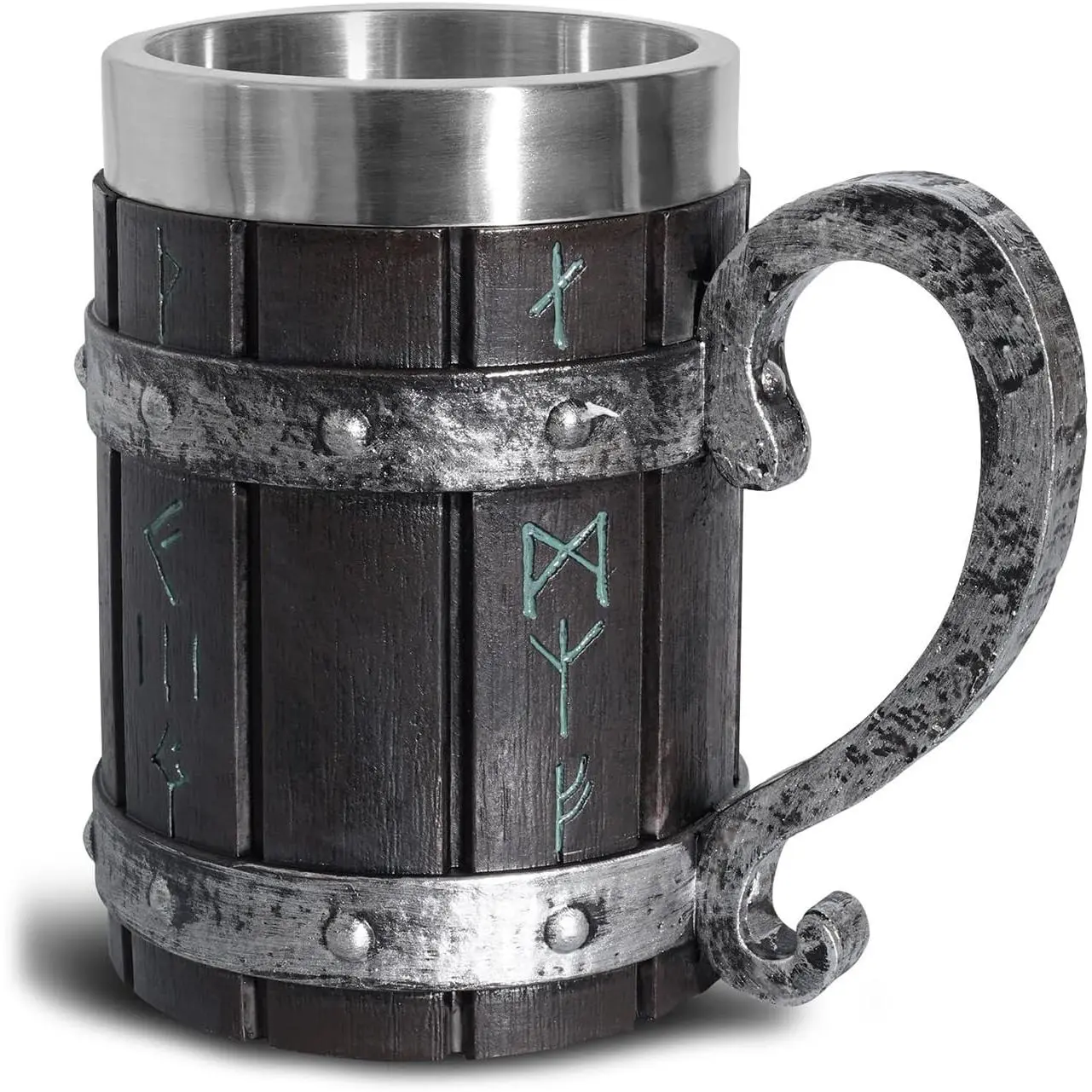 Nordic  Rune Mug with Handle, Norse Mythology Decor Stein | Stainless Steel Drinking Tankard Novelty Coffee Cup, Cool Poetic Gothic  Bar Party  for Men, 18OZ Medieval Heavy Mug