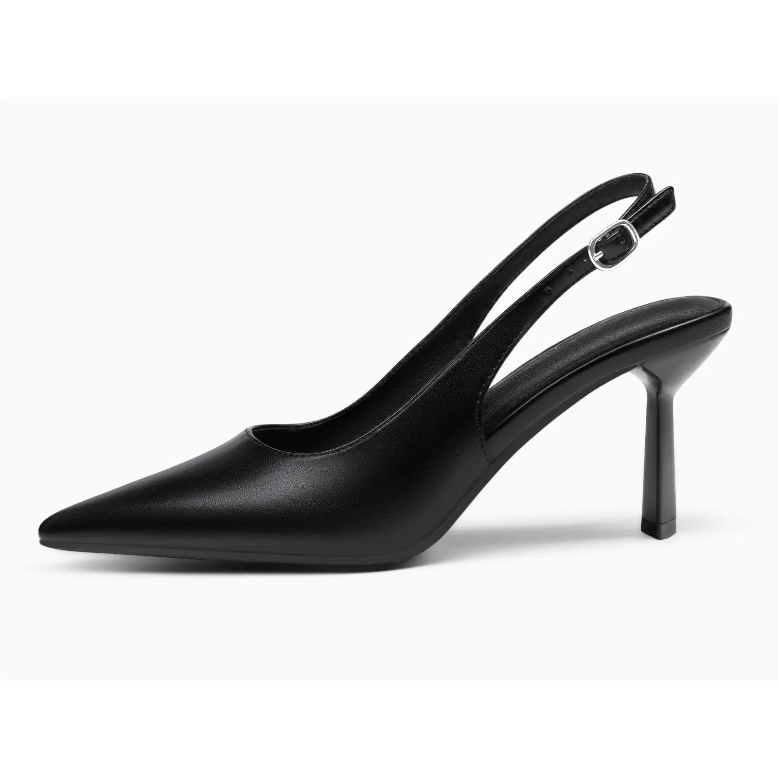 Coutgo Women's Plain Suede Slingback Pumps - Pointed Toe Kitten Heels with Adjustable Buckle, Classic Party Wear Dress Footwear