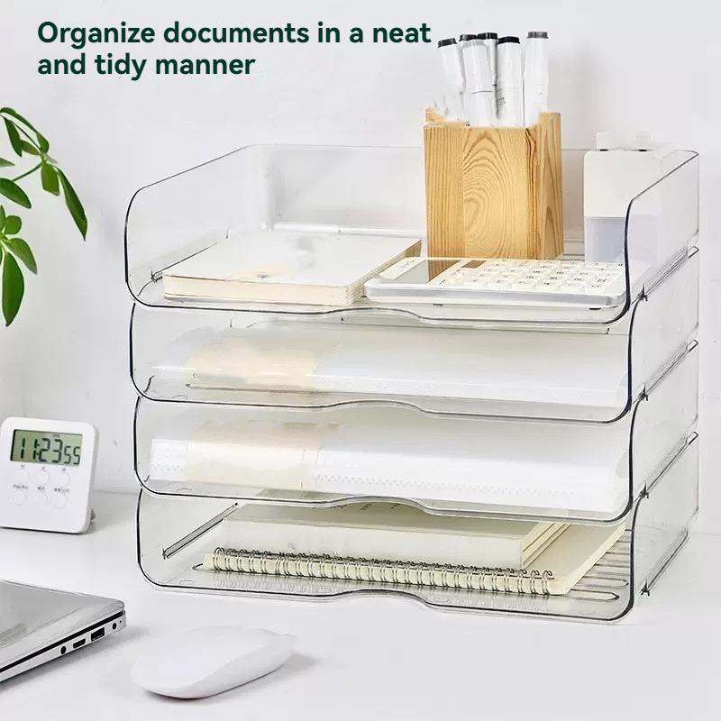 Transparent Desktop Organizer Box, 1 Count Stackable File Storage Box, Desk Side Storage Solution for Document Sorting & Categorizing, Files Organizer