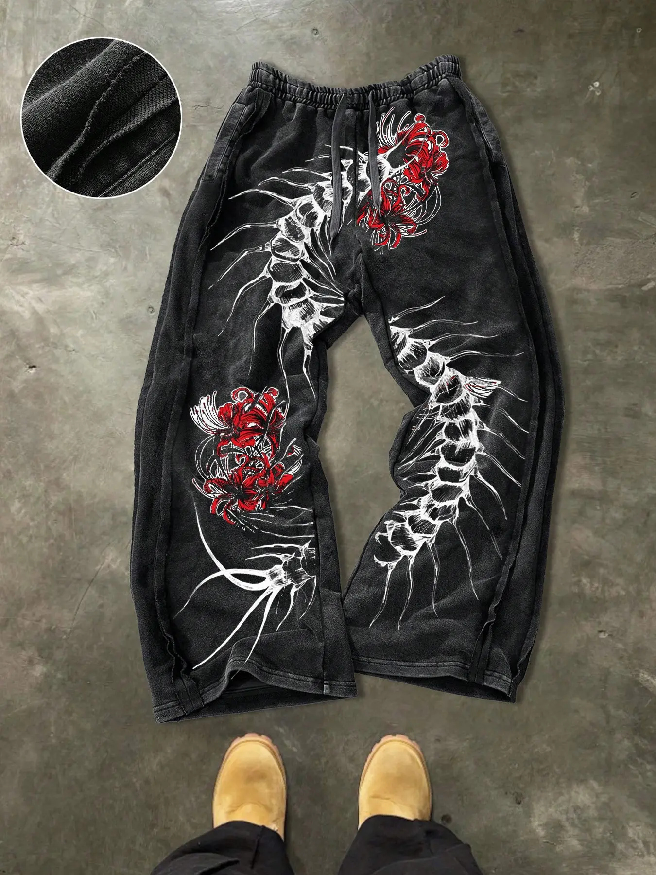 Men's Casual Loose Cotton Sports Pants, Dark Punk Centipede Print, Graphic Track Pants, Elastic Waist, Vintage Fabric, Perfect for Daily Wear, Street Style, Gift Idea
