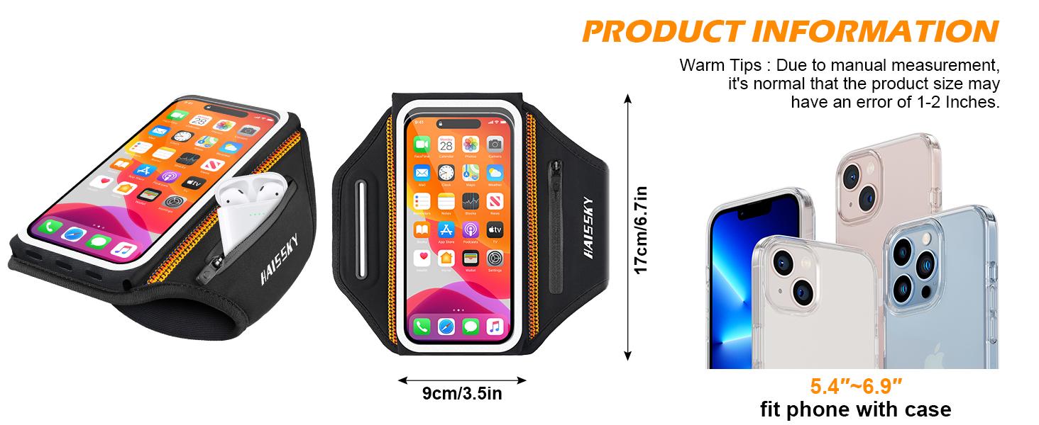 AGS Phone Armband for Running 3D Design Cell Phone Armband with Zipper Pocket for Earbuds Car Keys, Water Resistant Sport Arm Band for iPhone 14 13 12 11 Pro Galaxy S20 S30 Fit Up to 6.9'' with Phone Case