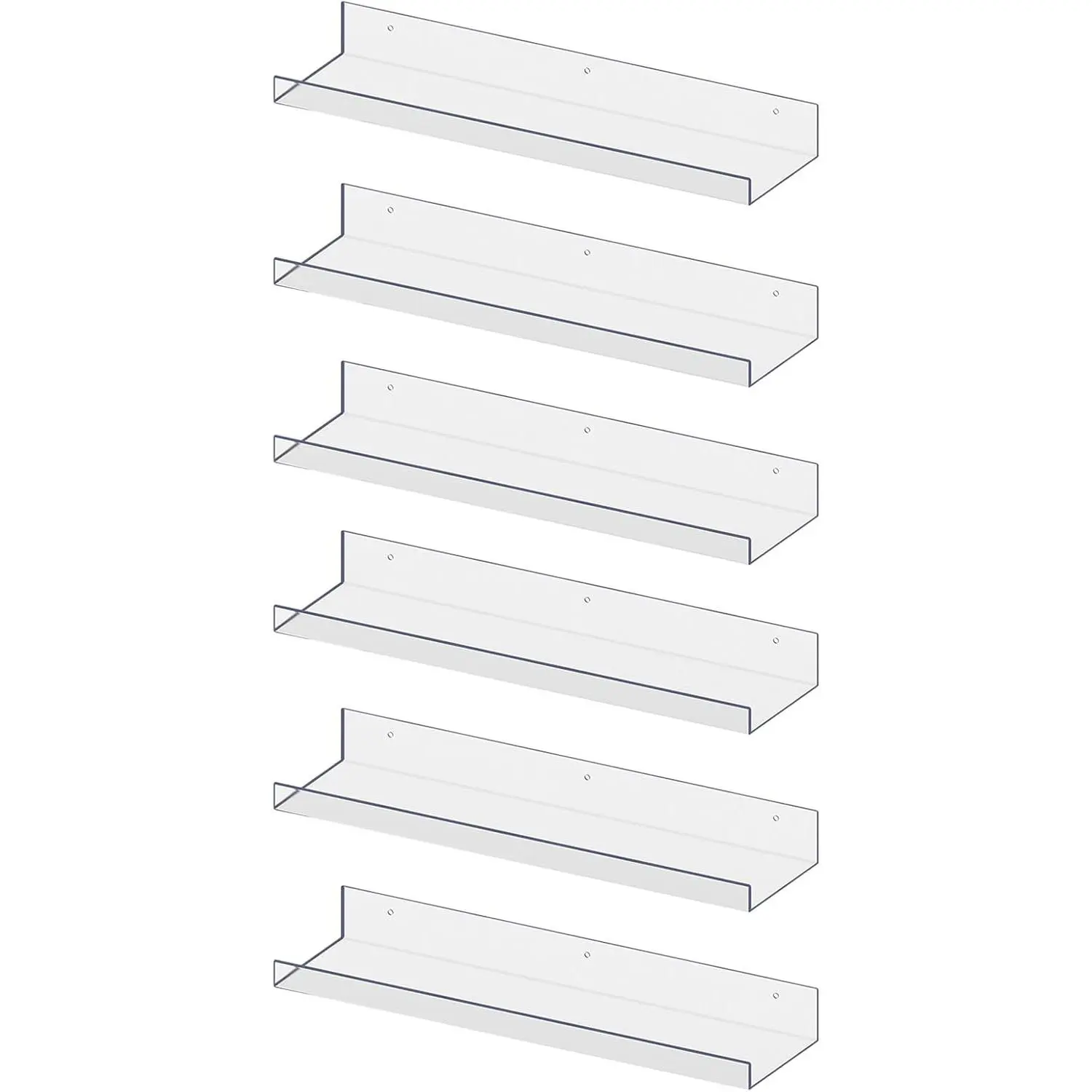 6 Pack Acrylic Shelves, 15" Floating Wall Shelves for Bedroom, Living Room, Bathroom, Kitchen Storage