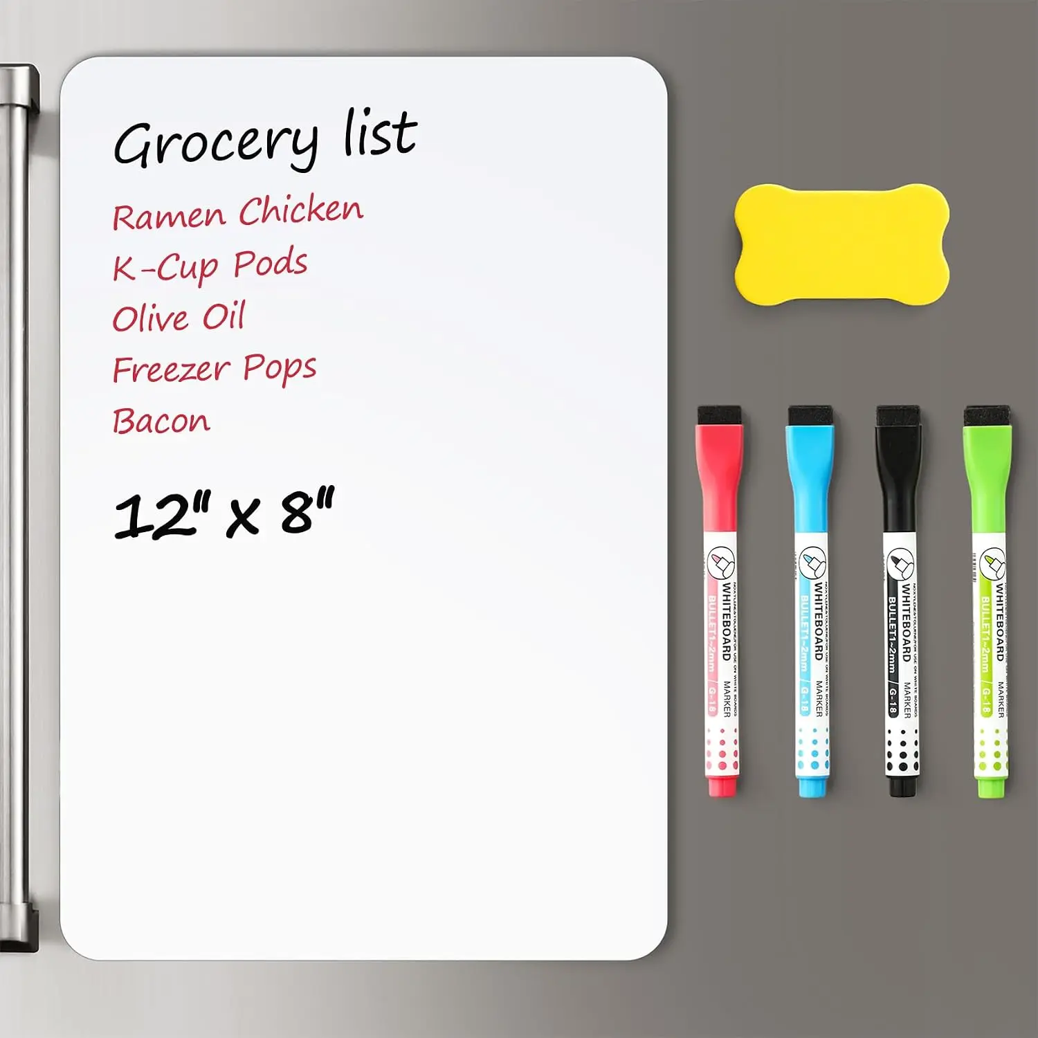 1 Pack  Dry Erase Board Sheet for Fridge, 12"x8" Erasable Refrigerator WhiteBoard w/ 4 Markers & 1 Eraser- Smooth and Flexible Small  Blank Notepad for  Kitchen Organizer and Planner