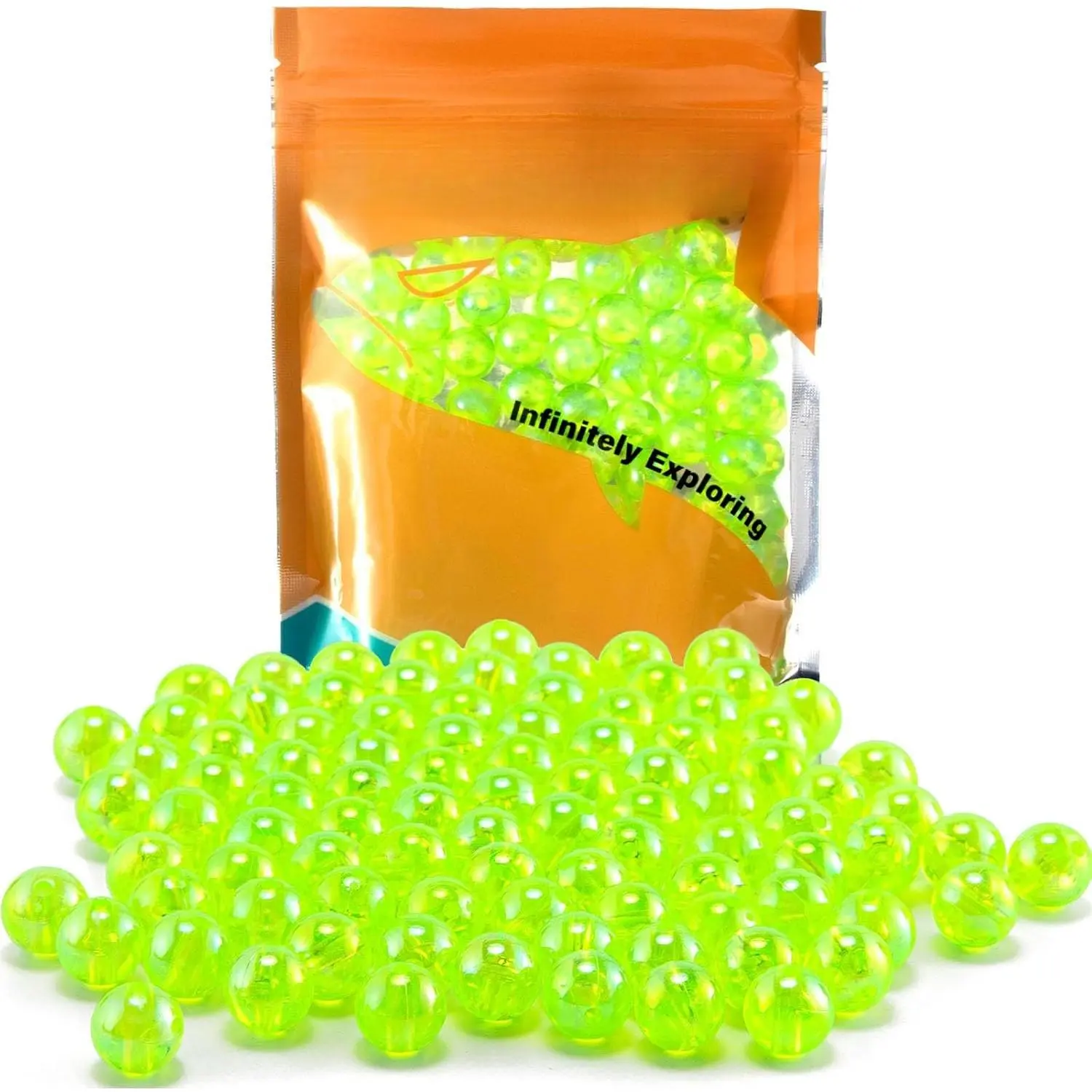 100-Pack Fishing Beads Holographic Beads for Fishing Rigs Lures Salmon Trout Steelhead Fish Bead Saltwater Freshwater -  Size 6mm, 8mm, 10mm