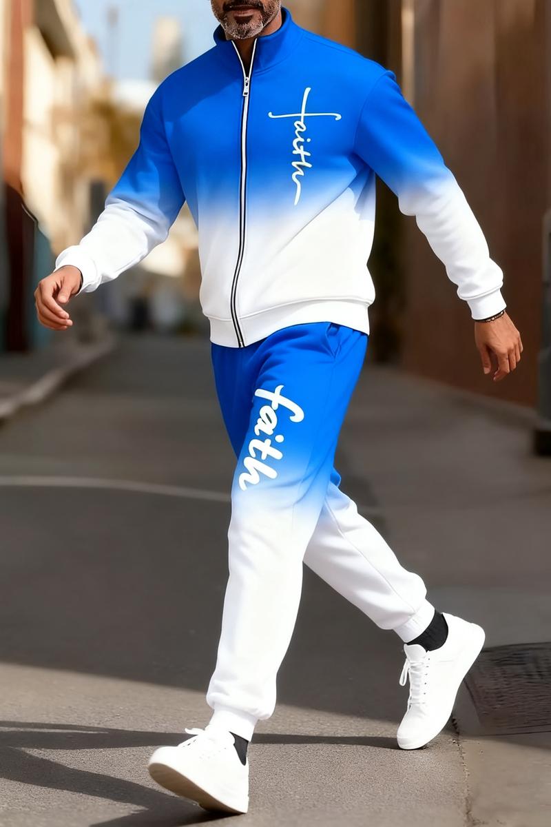 Men's fashionable two-piece set, a popular style featuring gradient and multi-colored sportswear, is here: blending street fashion with a sporty vibe, effortlessly exuding a trendy and fashionable look