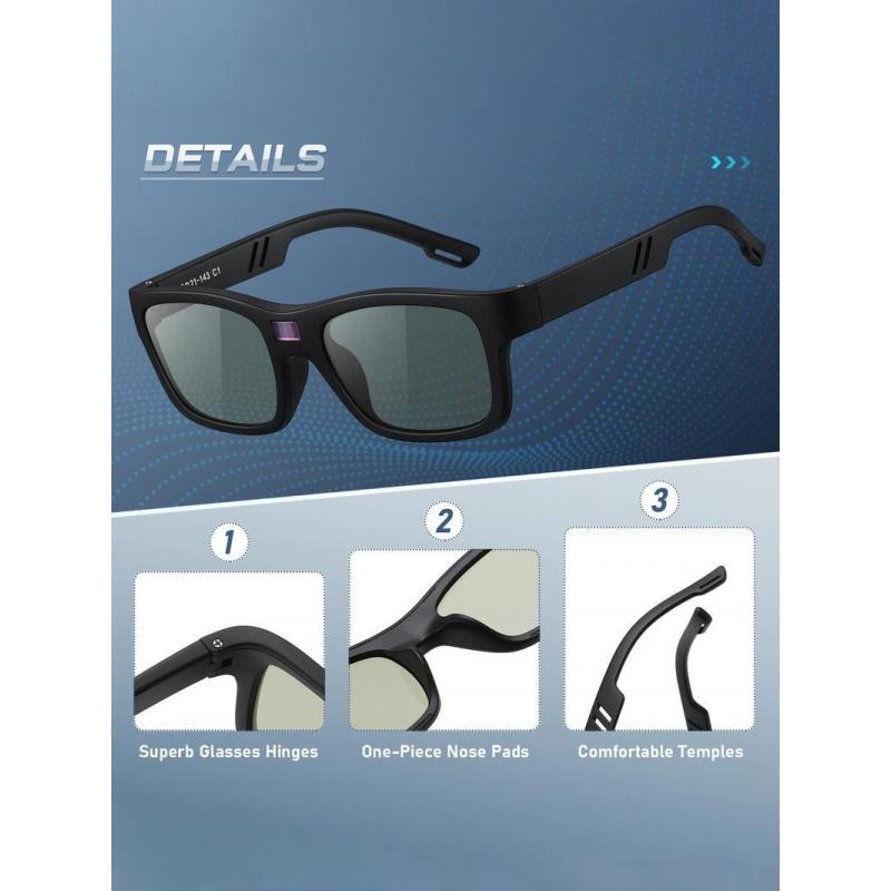 0.1 Seconds Photochromic Polarized Sunglasses Square UV Protection Smart Glasses for Men Women Lightweight TR Frame Durable Eyewear Wearable Card