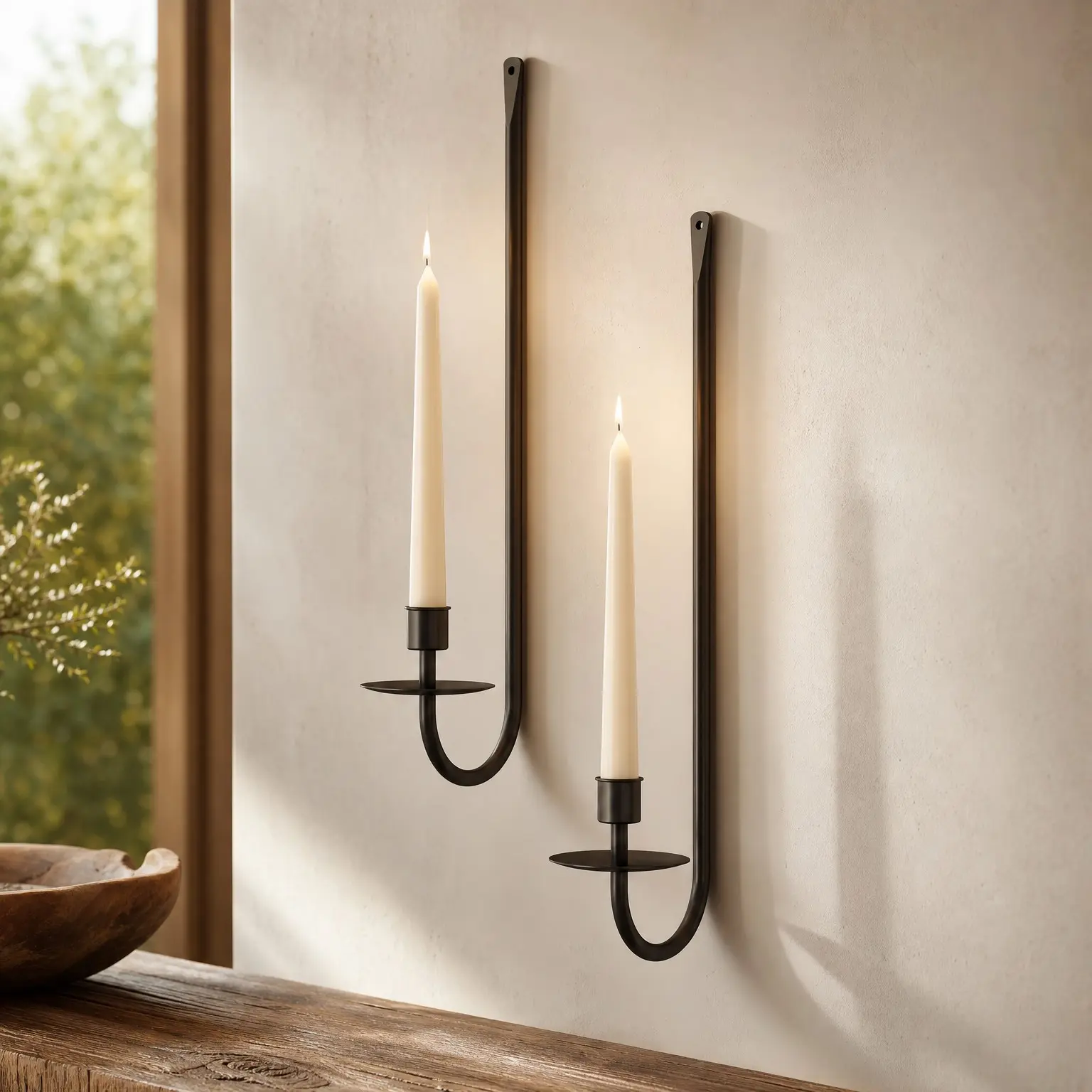 Set of 2 Black Metal Wall Candle Sconces, Modern Wall Mount Pillar Candle Holders for Living Room, Farmhouse, Fireplace, Wedding DecorGift