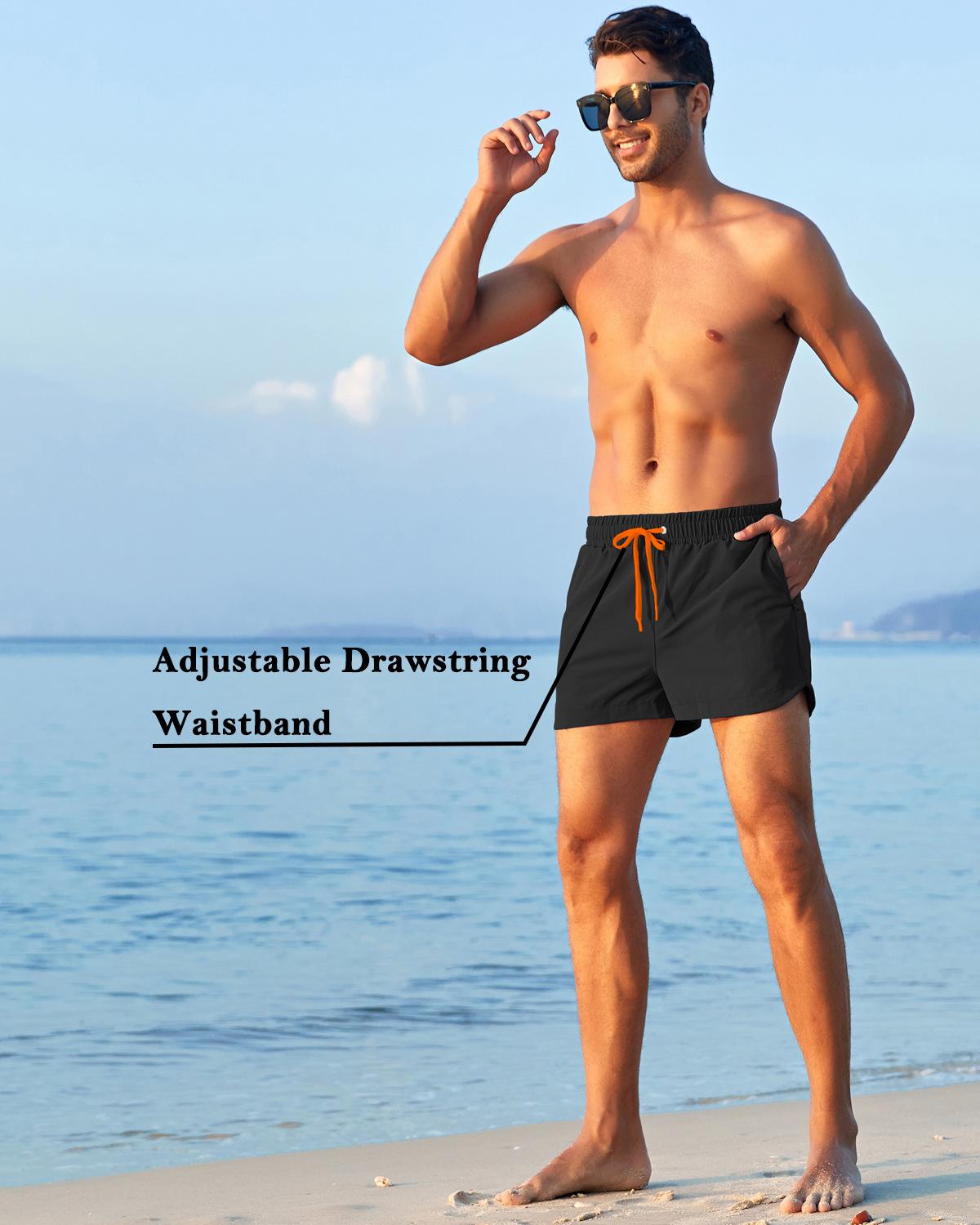 Men's beach shorts with inner mesh, three-quarter length, stylish, anti-embarrassment, quick-dry swimming trunks, trendy and quick-drying